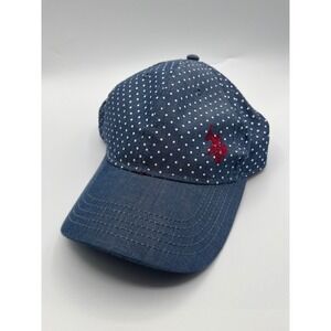 US Polo Assn Ralph Lauren Polka Dot Baseball Cap Red Pony Logo Denim Blue Women
